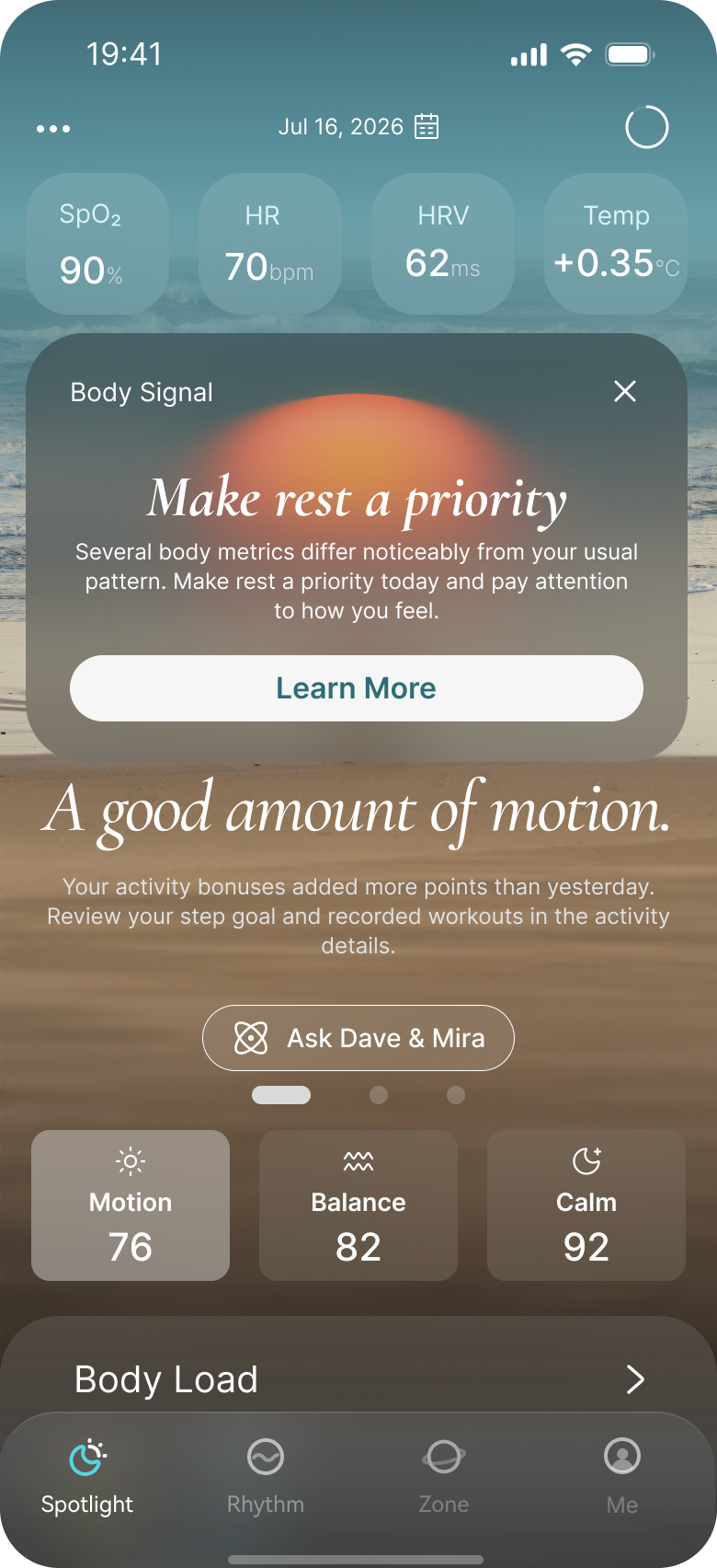AIVELA App Body Signal reminder: Make rest a priority