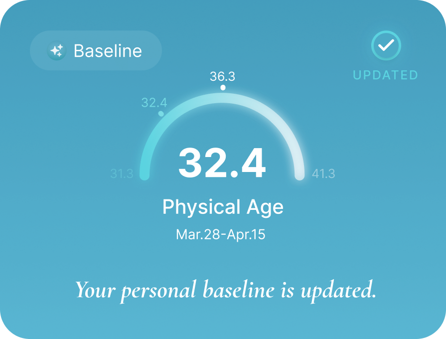 AIVELA App Physical Age and Personal Baseline card